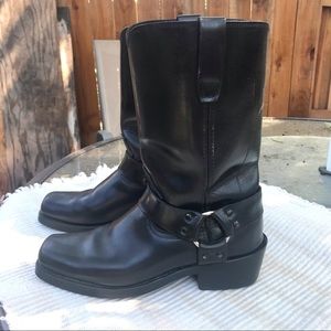 Black square toe leather biker boots size 9.5 D